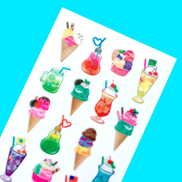 스티커펀 글리터 펄 스티커 : 아이스크림&amp;음료 CR 360샐러드마켓