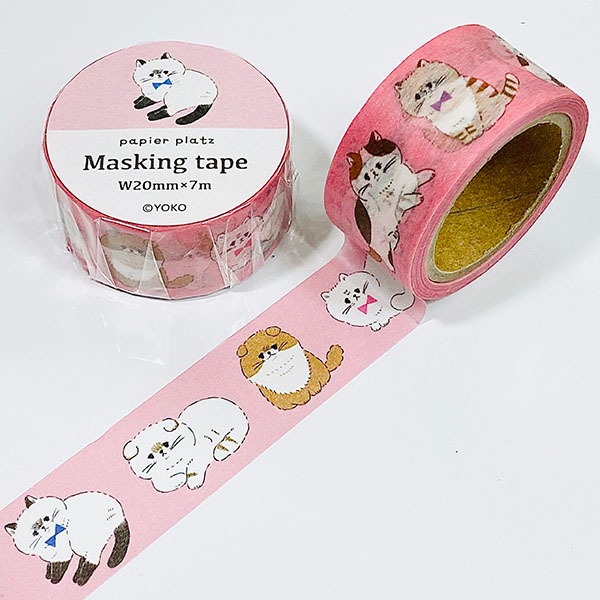 파피아프랏츠 요코 마스킹테이프 20mm : 핑크 고양이샐러드마켓