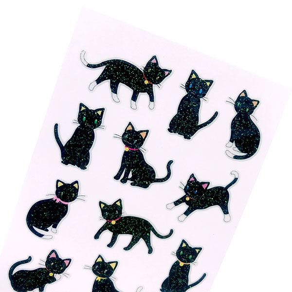 스티커펀 오쿠야마 동물 반짝이펄 스티커 : 검은 고양이 ZR 345샐러드마켓