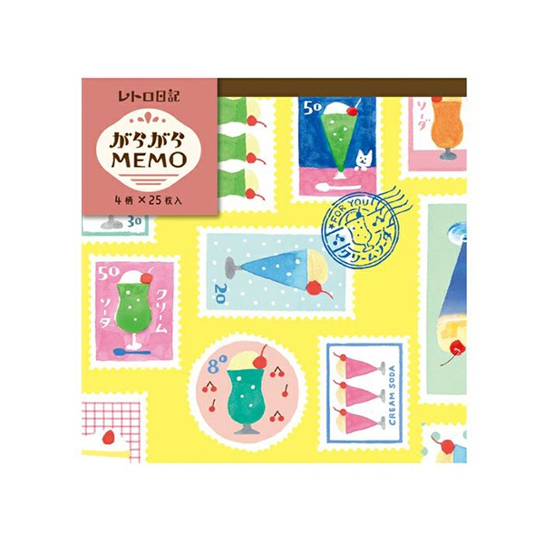 후루카와 레트로 일기 무늬무늬 스퀘어 떡메모지 : 크림소다 우표샐러드마켓