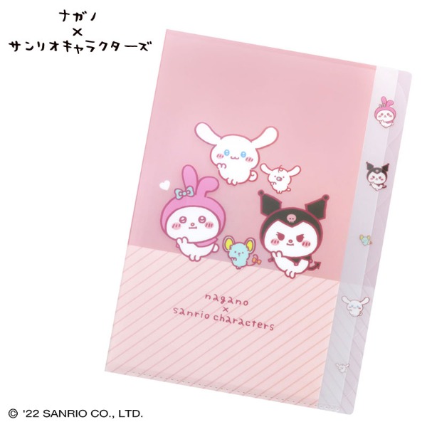 산리오 × 나가노 콜라보 캐릭터즈 다이컷 인덱스 A4 클리어파일 5P : 핑크샐러드마켓