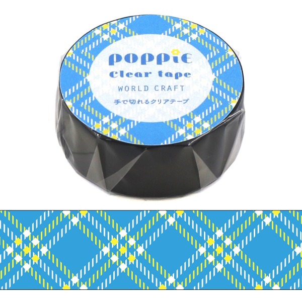 월드크래프트 POPPiE 클리어 투명 데코 테이프 15mm : 블루 체크샐러드마켓