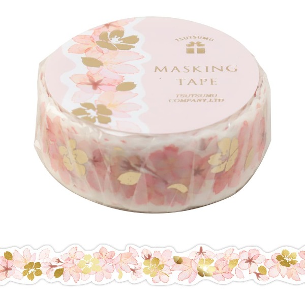 츠츠무 금박 다이컷 마스킹테이프 15mm : 벚꽃샐러드마켓