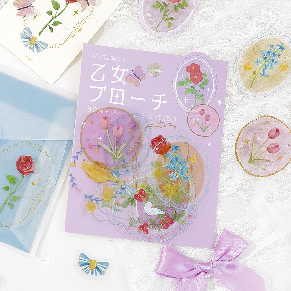 BGM 소녀의 브로치 클리어 조각 스티커 : 꽃샐러드마켓